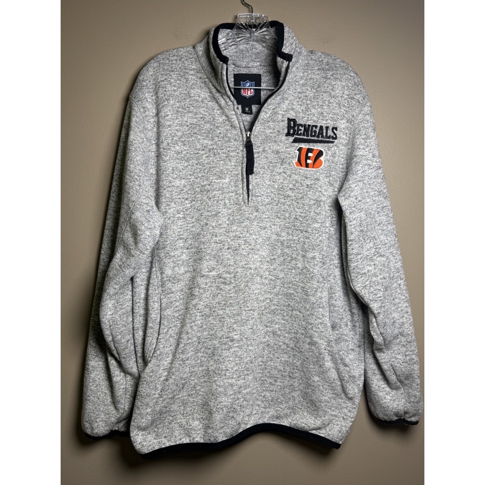 NFL Cincinnati Bengals Gray Quarter Zip Pullover Sweatshirt Fleece Logo Mens M